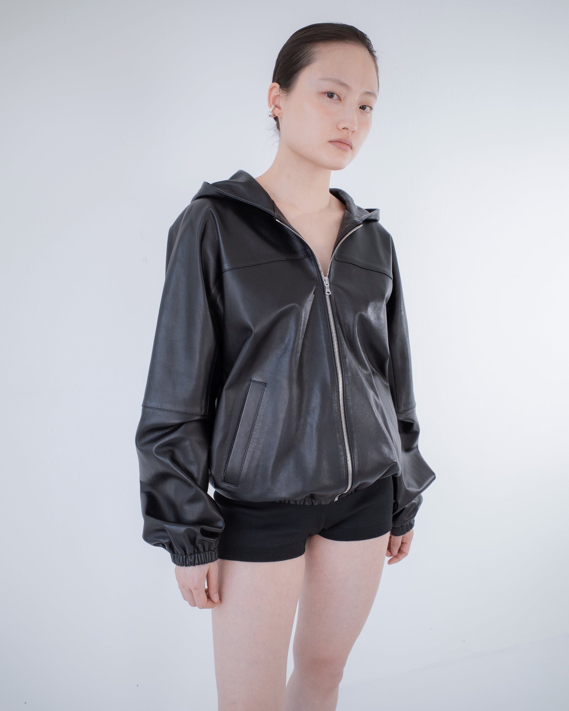 Relaxed Dolman Leather Hoodie