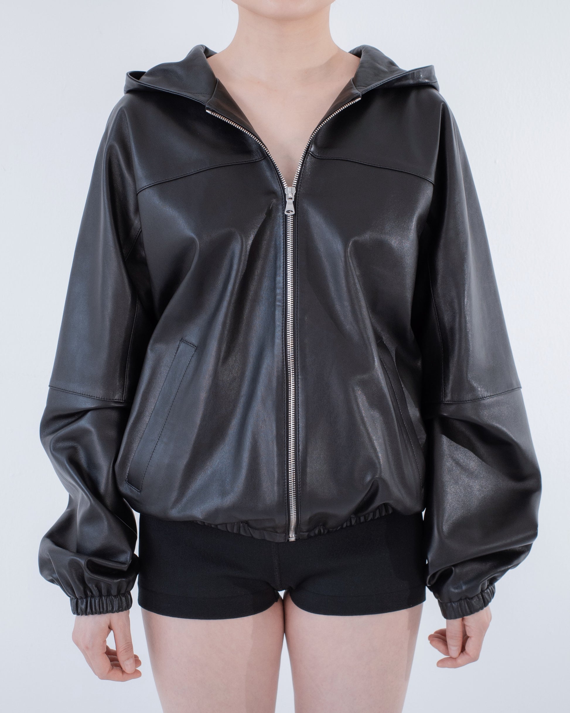 Relaxed Dolman Leather Hoodie