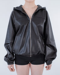 Relaxed Dolman Leather Hoodie