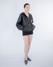 Relaxed Dolman Leather Hoodie