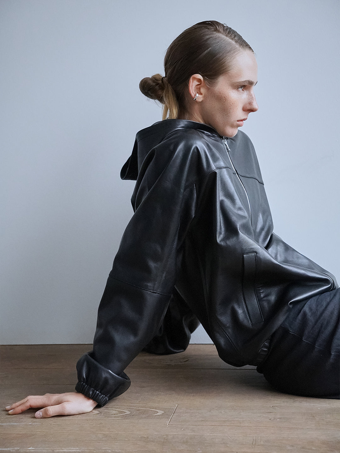 Relaxed Dolman Leather Hoodie