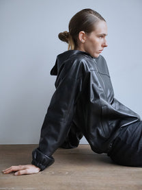 Relaxed Dolman Leather Hoodie