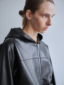 Relaxed Dolman Leather Hoodie