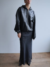 Relaxed Dolman Leather Hoodie