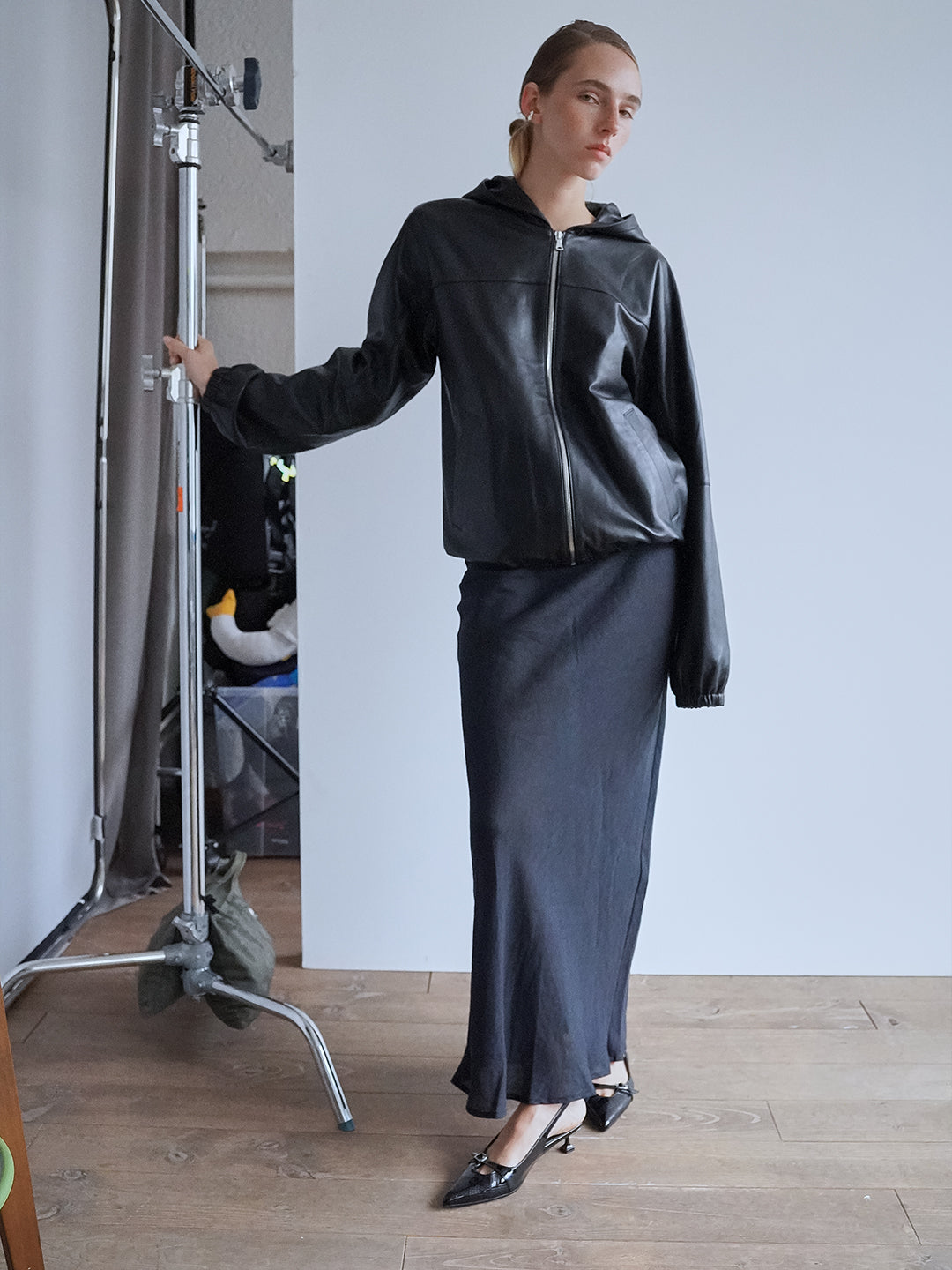 Relaxed Dolman Leather Hoodie
