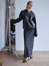 Relaxed Dolman Leather Hoodie